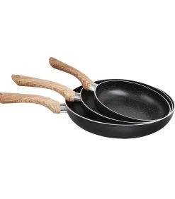 LIVOO Set Van 3 Pannen Met Steen- En Houtlook