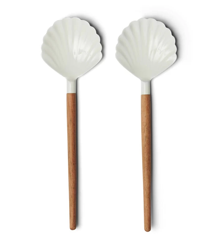 Saladebestek 2-Delig Opscheplepel Schelp - Beach Shell - Wit/ Bruin 3 Saladebestek 2-Delig Opscheplepel Schelp - Beach Shell - Wit/ Bruin