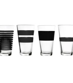 Glas 32,5cl Zwart Stripes - Set/4