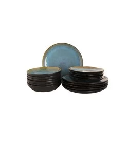 Palmer Bordenset Lotus Stoneware 6-persoons 18-delig Turquoise Zwart