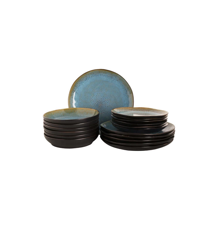 Palmer Bordenset Lotus Stoneware 6-persoons 18-delig Turquoise Zwart 3 Palmer Bordenset Lotus Stoneware 6-persoons 18-delig Turquoise Zwart