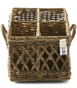 Keukengerei Houder Bestekhouder - Rustic Rattan Couvert Basket Square - Bruin