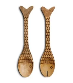 Saladebestek 2-Delig, Opscheplepels Vis - Classic Fish - Bruin