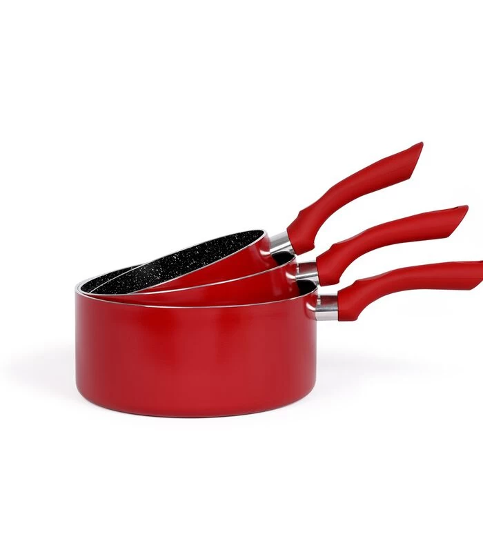 LIVOO Set Van 3 Kookpotten Met Steenlook 3 LIVOO Set Van 3 Kookpotten Met Steenlook